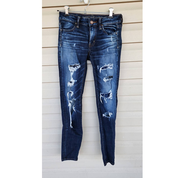 American Eagle Jegging Destroyed Repaired ‎ And Repaired Dark Wash Size 2 - Picture 1 of 6